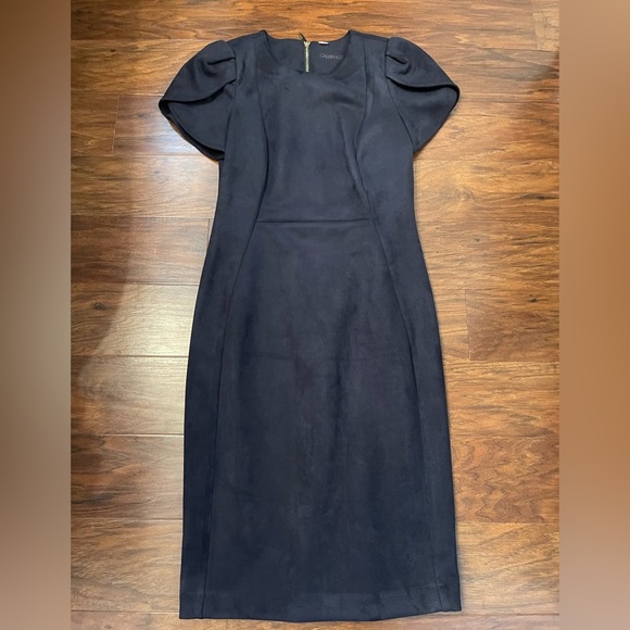 Calvin Klein Dresses & Skirts - Calvin Klein Tulip Sleeve Faux Suede Sheath Dress Size 4